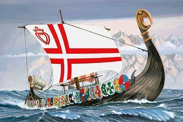Drakkar de Vendée, bateau avec le drapeau vendéen sur sa voile.