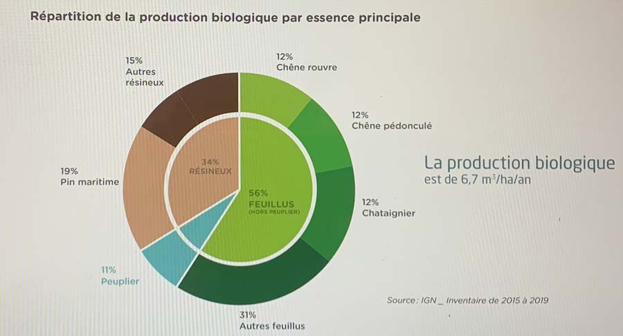 Graphique de la répartition de la production biologique par essence principale